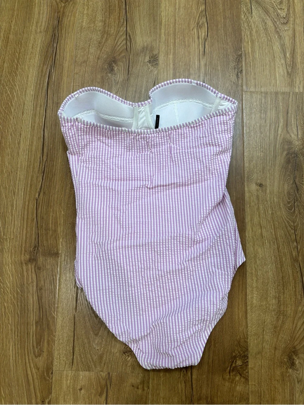 J.Crew Seersucker strapless underwire one-piece swimsuit